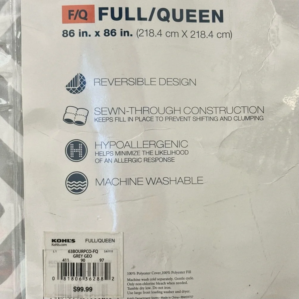 The Big One Down Alternative Reversible Comforter Grey Geometric Full/Queen